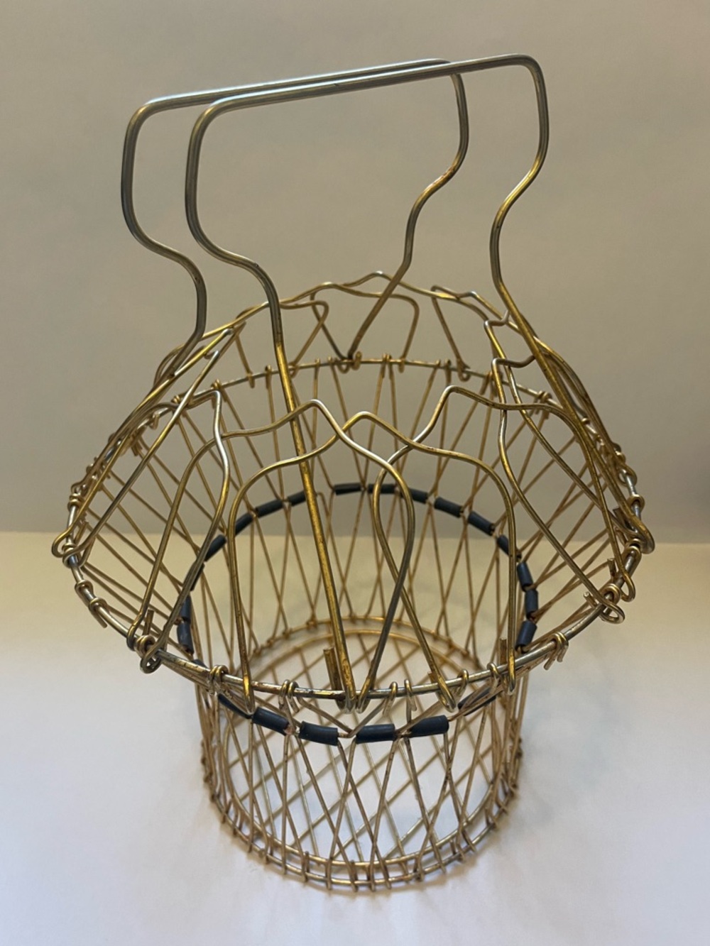 Vintage French Egg Basket Gold Wire Basket with Double Handles Farmhouse